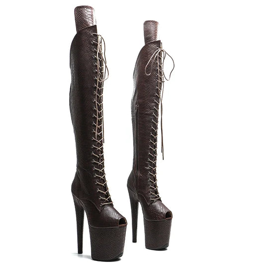 Leecabe  20CM/8inches Snake  PU  Upper small open toe  young trend fashion  High Heel   platform stripper heel Pole Dance boot