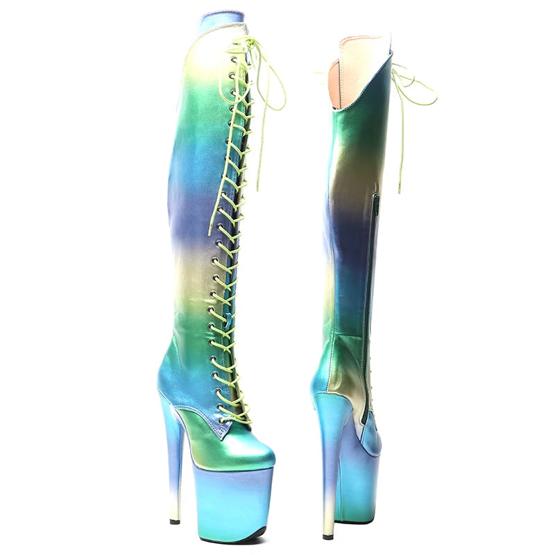 Leecabe 20CM/8 pouces PU Tige dégradé de couleur Chaussures de pole dance Bottes à talons hauts Bottes de pole dance