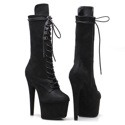 Leecabe  17CM/7inches Suede  Upper  Pole dancing shoes High Heel platform Boots closed toe Pole Dance boots