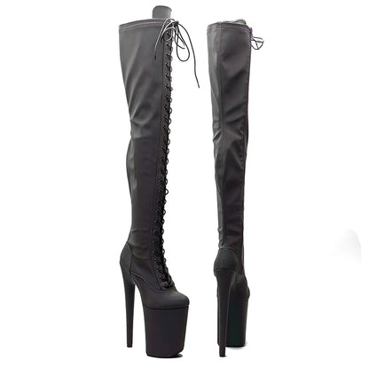 Leecabe 23CM/9 pouces Matériau réfléchissant PU mode dame talon haut plate-forme Pole Dance bottes