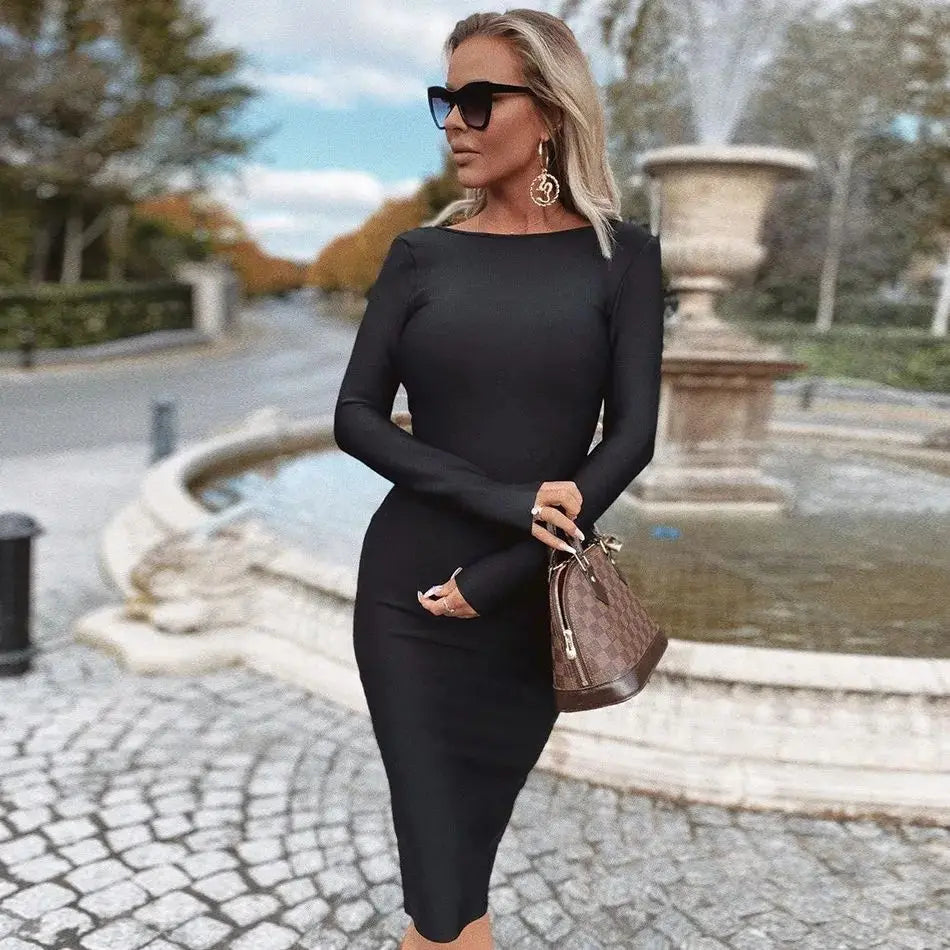 Autumn Women Backless Deep V Neck Stretchy Tight Sexy Holiday Party Dress Club Nightclub bandage Dresses