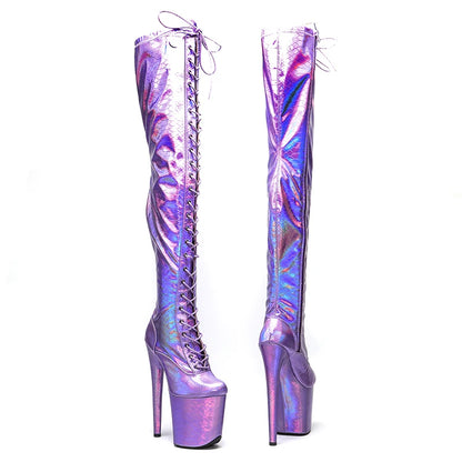 Leecabe 20CM/8inche Bottes à plateforme à talons hauts avec tige en serpent Bottes de pole dance