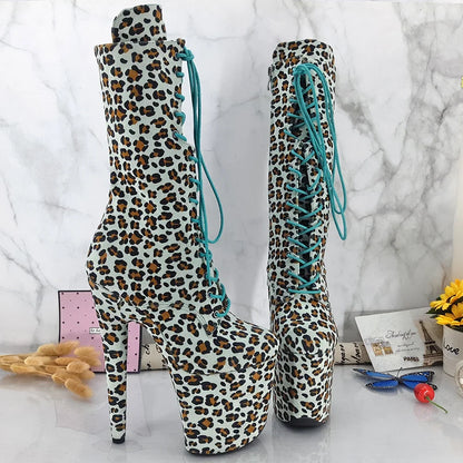 Leecabe Suede Leopard 20CM/8inches Pole dancing shoes High Heel platform Boots closed toe Pole Dance booties