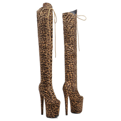 Leecabe 20CM/8Inch Leopard Upper Platform Disco Party Chaussures à talons hauts Pole Dance Boot