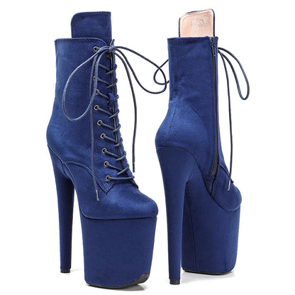 Leecabe Marineblau 20CM/8inches Pole Dance Schuhe High Heel Plateaustiefel geschlossene Zehen Pole Dance Hight Boot