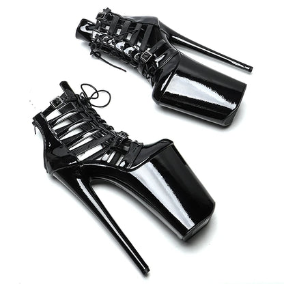 Leecabe 26CM/10 zoll Lackleder sexy exotische High Heel Plateau Partyschuhe Pole Dance Stiefel