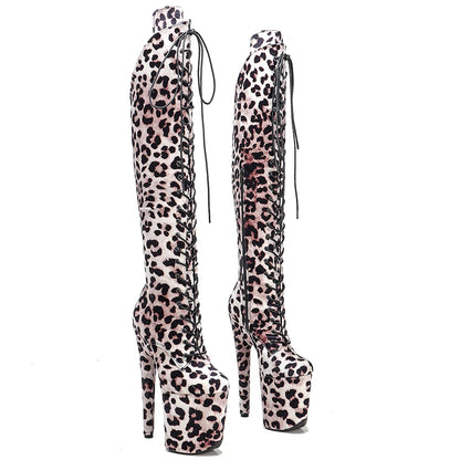 Leecabe 20CM/8Inch Leopard Upper Platform Disco Party Chaussures à talons hauts Pole Dance Boot