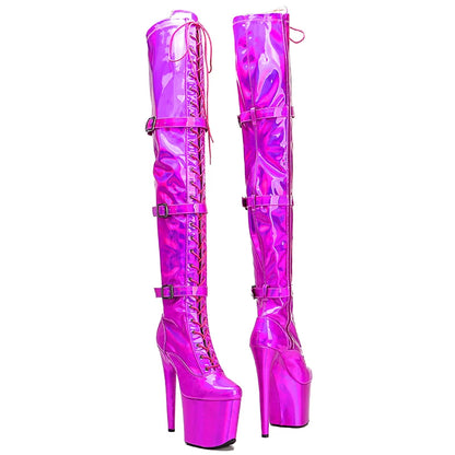 Leecabe 20CM/8inches Pole Dance Schuhe High Heel Plateaustiefel geschlossene Zehen Pole Dance Stiefel