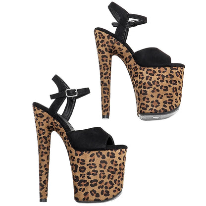 Leecabe 20cm/ 8inches Suede with Leopard upper  platform  high heel sandals  pole dance shoes