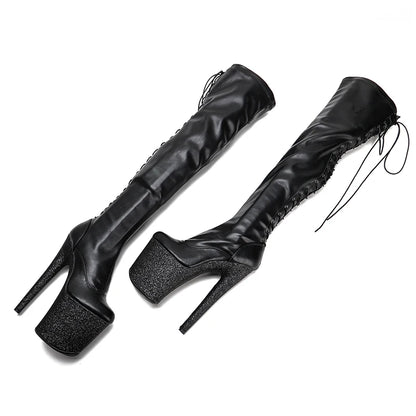 Leecabe 20CM/8inches Matte PU Pole Dance Plateaustiefel