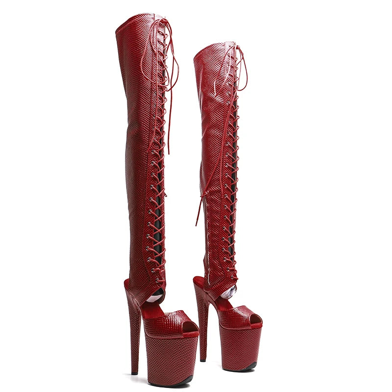 Leecabe  20CM/8inches Snake PU  Upper  open toe  young trend fashion  High Heel   platform stripper heel Pole Dance boot