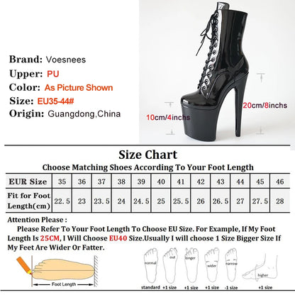 Sexy Pole Dance Schuhe 20cm Fetisch Stripper Plateau Stiefeletten Schwarz 8" Super High Heels Damen Plateau High Heels Kurze Stiefel