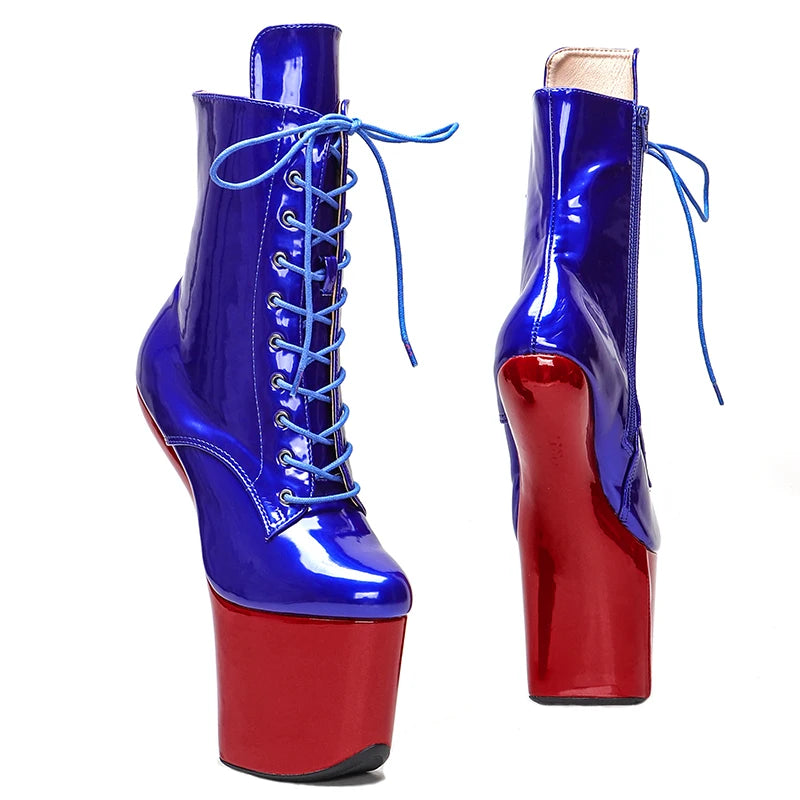 Leecabe  Patent Upper mix color Sexy Heelless  Lady Gaga Boots Short Shoes Women Unisex Boots Vamp BDSM Boots