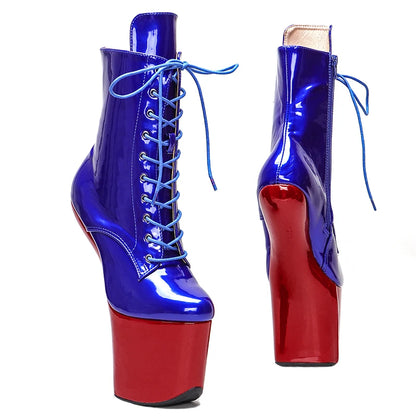 Leecabe  Patent Upper mix color Sexy Heelless  Lady Gaga Boots Short Shoes Women Unisex Boots Vamp BDSM Boots