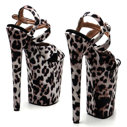 Leecabe 23CM/9inches Leopard Upper  Small open toe Platform Sexy  High Heels Sandals Pole Dance shoes