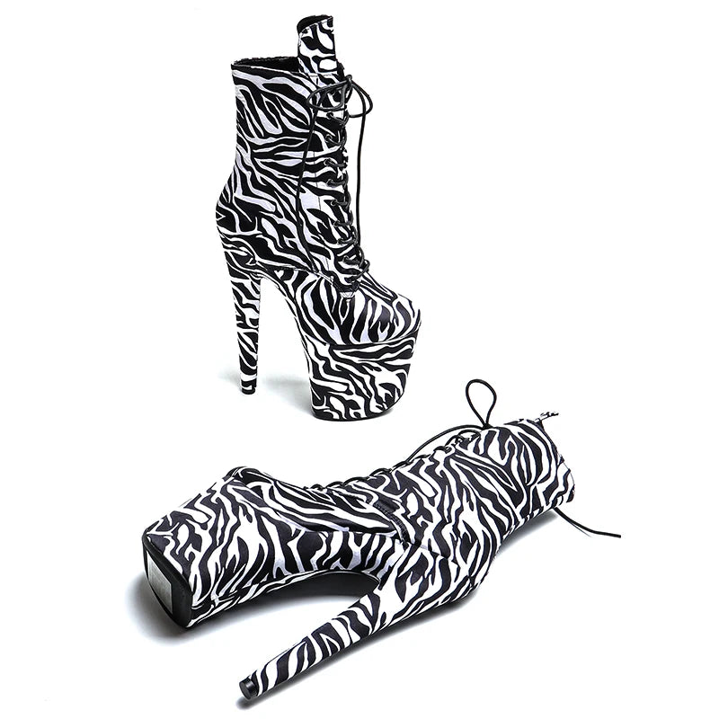 Leecabe 20CM/8inches Zebra pattern PU   Upper fashion   High Heel platform Boots Pole Dance boots