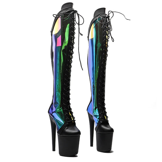 Leecabe 20CM/8 zoll Matte PU Mit holographie PU Oberen Mode trend schuhe High Heel plattform Stiefel Pole Dance stiefel