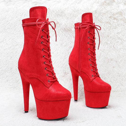 Leecabe RED Suede Upper 17CM/7inches Chaussures de pole dance à talons hauts et plateformes pour pole dance