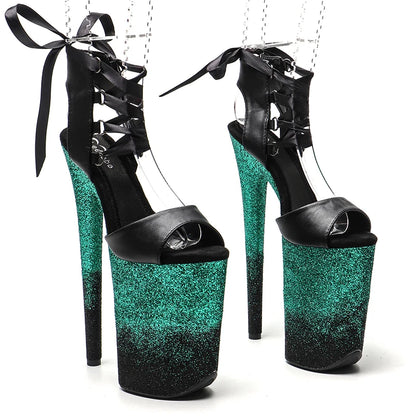 Leecabe 23CM/9inches Matte PU open toe glitter  Platform Sexy  High Heels Sandals Pole Dance shoes