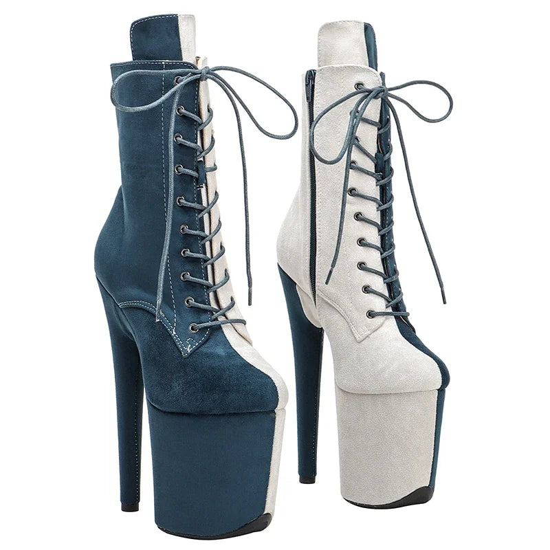 Leecabe  20CM/8inches Suede Upper Two color mix color sexy exotic  High Heel platform Pole Dance boot