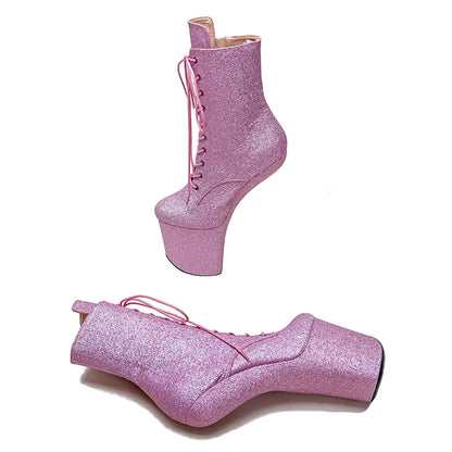 Leecabe Glitter PU Tige Bottines Plateforme Sexy Exotique Chaussures de pole dance sans talons