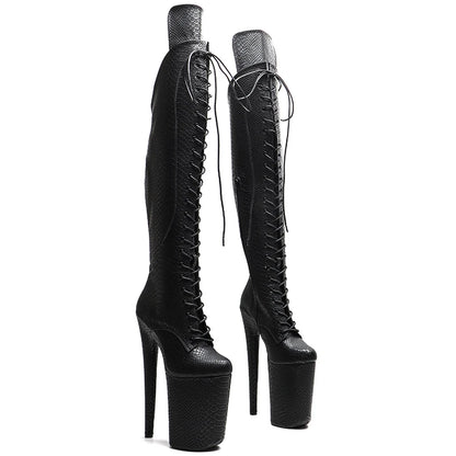 Leecabe 23CM/9 zoll Schlange PU geschlossene zehe mode dame High Heel plateau Pole Dance stiefel