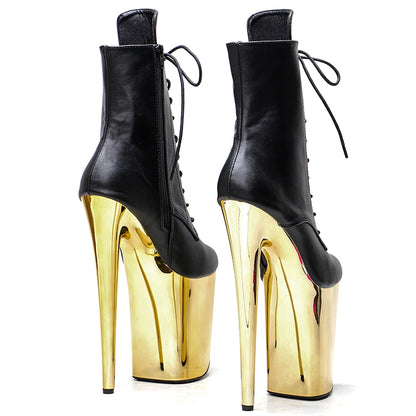 Leecabe 23CM/9inches Matte PU black color  upper with gold platform Pole dance shoes High Heels Pole Dance boot