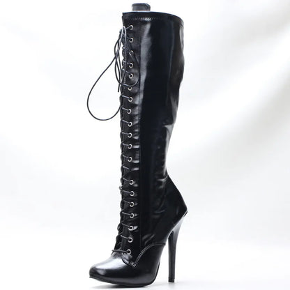 Bottes au genou pour femmes CACA, chaussures de cosplay fétichistes pour hommes pour pole dance, bottes longues en cuir à plateforme, 14 cm, taille personnalisée, noir, livraison directe