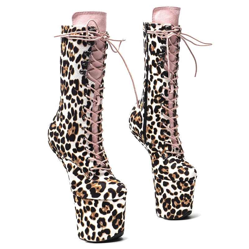 Leecabe Bottes à tige léopard à plateforme Chaussures de pole dance sexy et exotiques sans talons