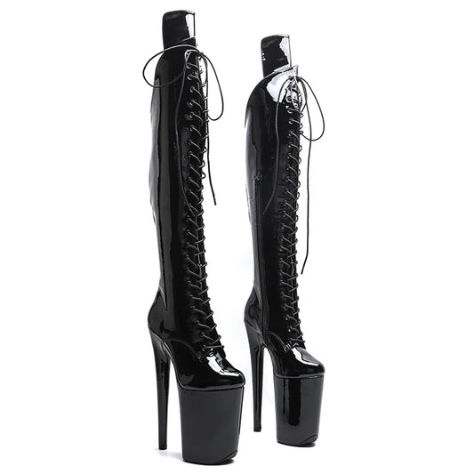 Leecabe 23CM/9 Zoll Obermaterial aus glänzendem PU-Lack Modetrend Plateau High Heel Stripperabsatz Pole Dance Stiefel