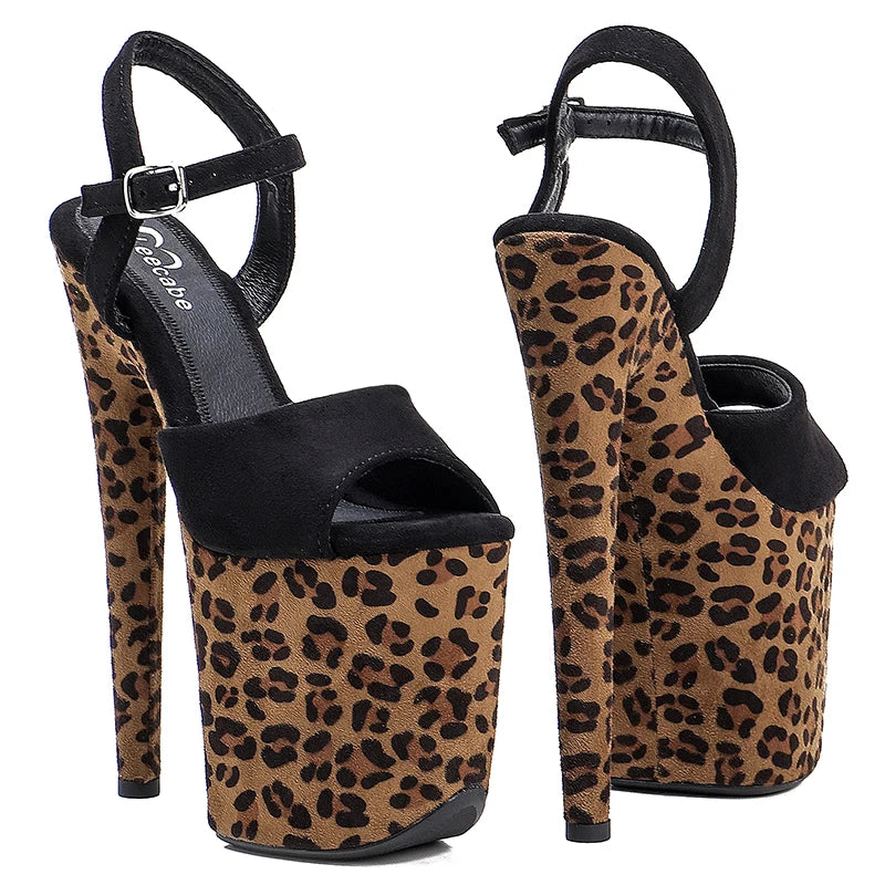 Leecabe 20cm/ 8inches Suede with Leopard upper  platform  high heel sandals  pole dance shoes