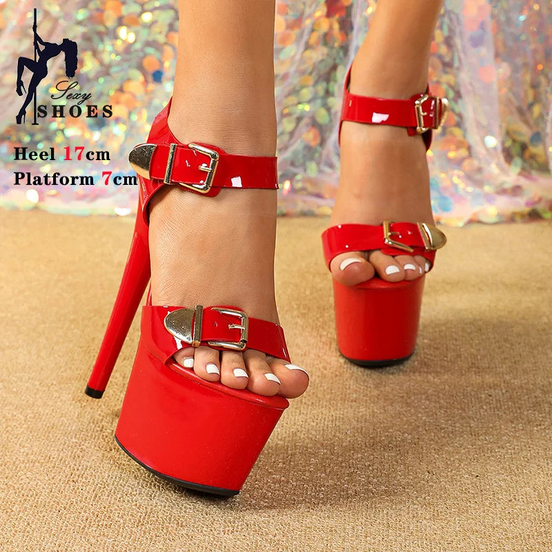 Shoes Party Apricot color Patent Leather Super High Heels Platform Sandals For Women Sexy Open Toe Fetish Stripper Shoes Pumps