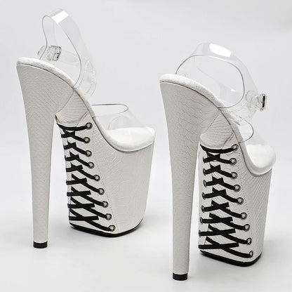 Leecabe 20cm/ 8inches PVC Upper Trend fashion Material cover Tie a ribbon  Platform  High Heel Sandals  Pole Dance Shoes