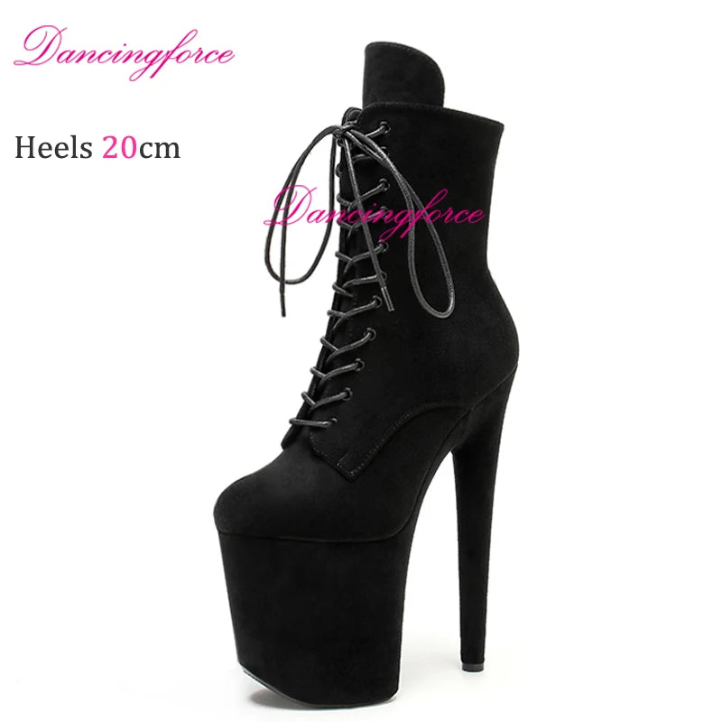 Sexy 8"Heels 4"Platform Faux Suede Pole Dance Shoes Extreme High Heels Lace-Up Stripper Ankle Boots Fast Shipping