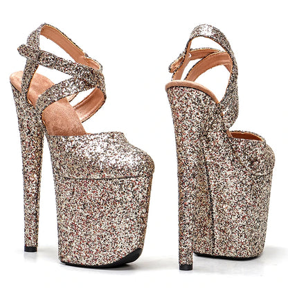 Leecabe 20cm/ 8inches glitter    sandals  lady fashion party  platform high heel   pole dance shoes