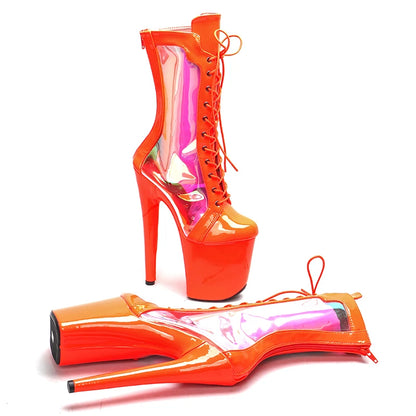 Leecabe  20CM/8inches patent with Holographic Transparent Color Pole dancing shoes High Heel platform Pole Dance Shoes