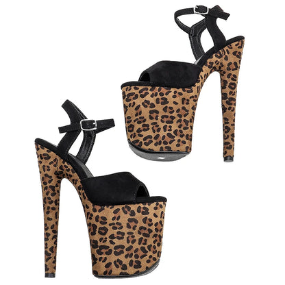 Leecabe 20cm/ 8inches Suede with Leopard upper  platform  high heel sandals  pole dance shoes