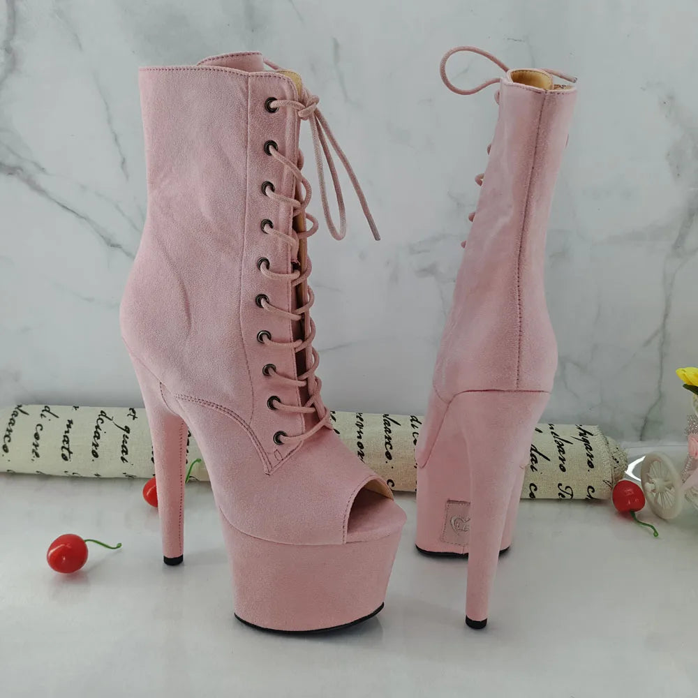 Leecabe 7inche Pole dance boot with suede covered High Heel platform open toe Pole Dance boots