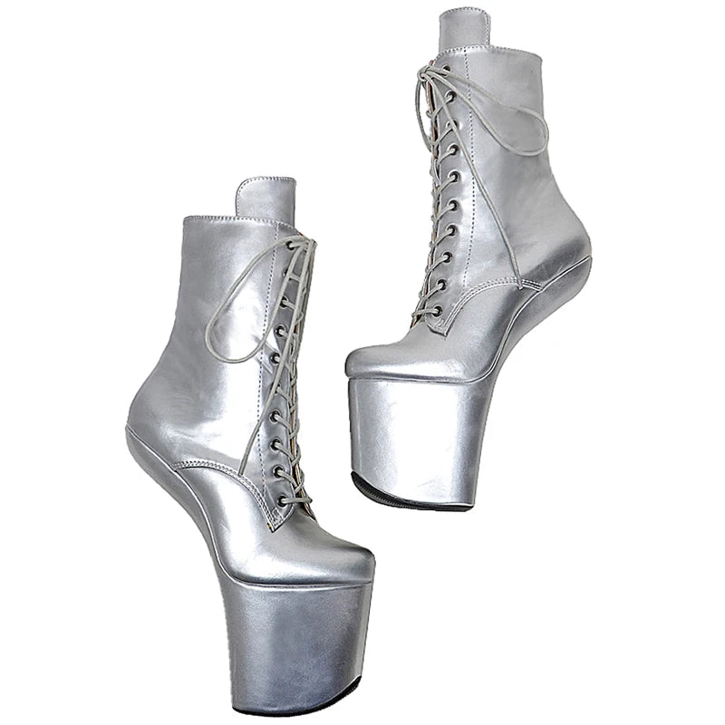 Leecabe patent Upper Platform Ankle Boots Sexy Exotic heelless pole dance shoes