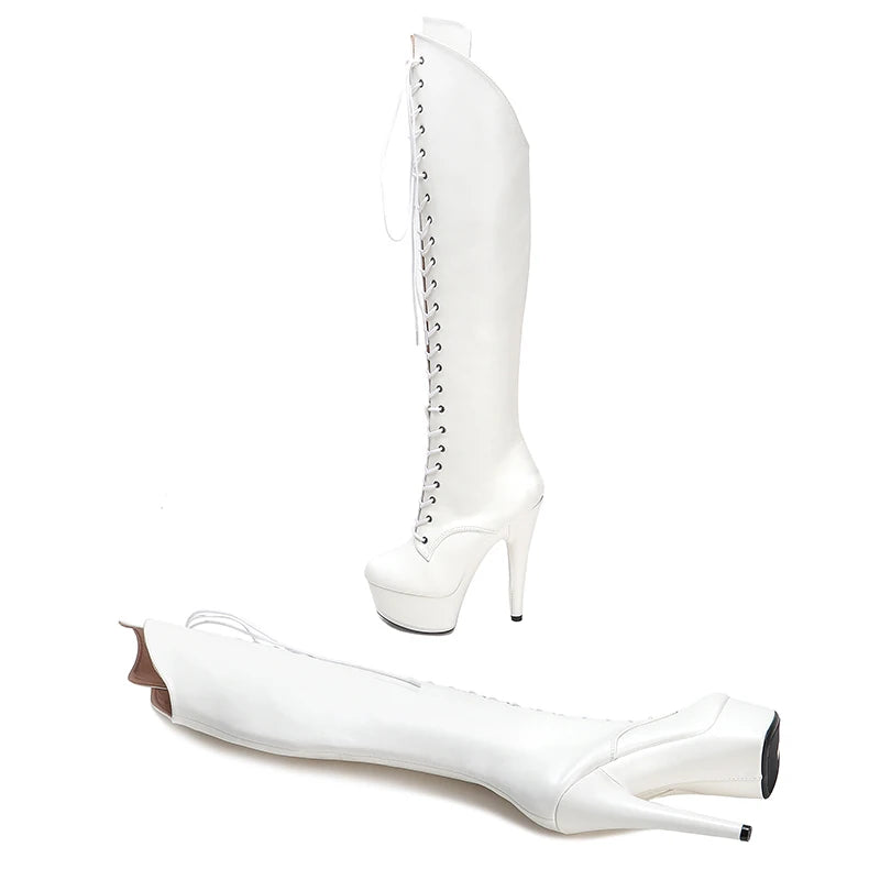 Leecabe 15CM/6 pouces PU tige talon haut plateforme bottes bout fermé Pole Dance boot