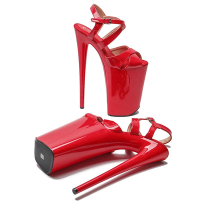 Leecabe 26CM/10 pouces Sandales à talons hauts exotiques et sexy avec tige en cuir verni Chaussures de pole dance