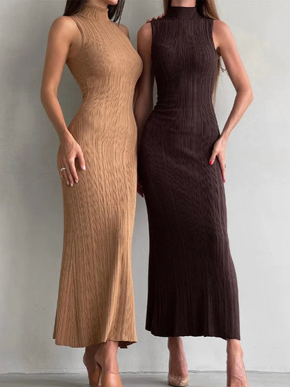 Tossy Ärmelloses Strickkleid Rollkragen Langes Kleid Weibliche Schlanke Elegante Mode Herbst 2023 Rippenstrickkleid Für Frauen Maxikleid