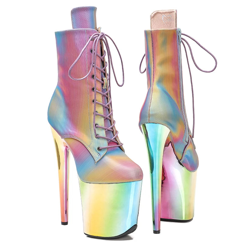 Leecabe  20CM/8Inch Colourful  PU UPPER   Platform disco party High Heels Shoes Pole Dance boot