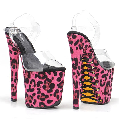 Leecabe 8Inch/20cm PVC upper Women's Leopard  cover Platform Sandals  party High Heels Shoes Pole Dance Shoes