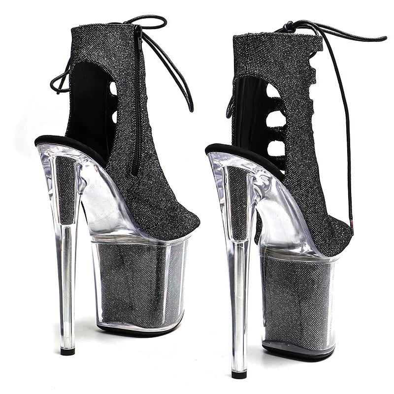 Leecabe 20CM/8 pouces Glitter Upper Fashion tendance sexy bottines petit bout ouvert talon haut plateforme Pole Dance boot