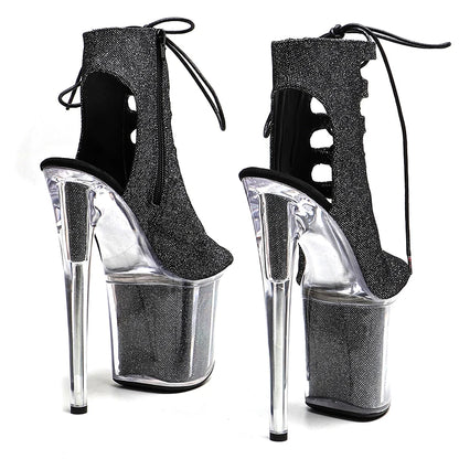 Leecabe 20CM/8 pouces Glitter Upper Fashion tendance sexy bottines petit bout ouvert talon haut plateforme Pole Dance boot