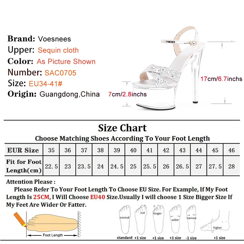 New TransparentHeel Women Sandals Night Club 17CM Thin Heel High Heels Summer Party Dress Shoes Female Platform Stripper Shoes