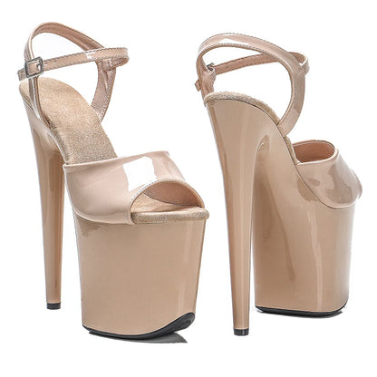 Leecabe 20cm/ 8inches lady shinny beige upper sexy high heel sandals  pole dance shoes