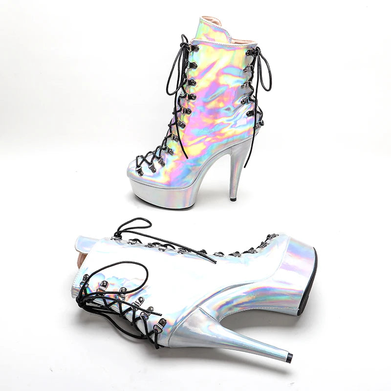 Leecabe Silver Holo Upper 15CM/6Inch Chaussures à talons hauts pour femmes Chaussures de pole dance