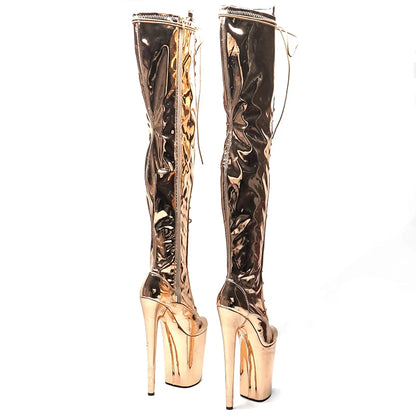 Leecabe 23CM/9 zoll Shiny PU mode dame High Heel plattform Pole Dance stiefel